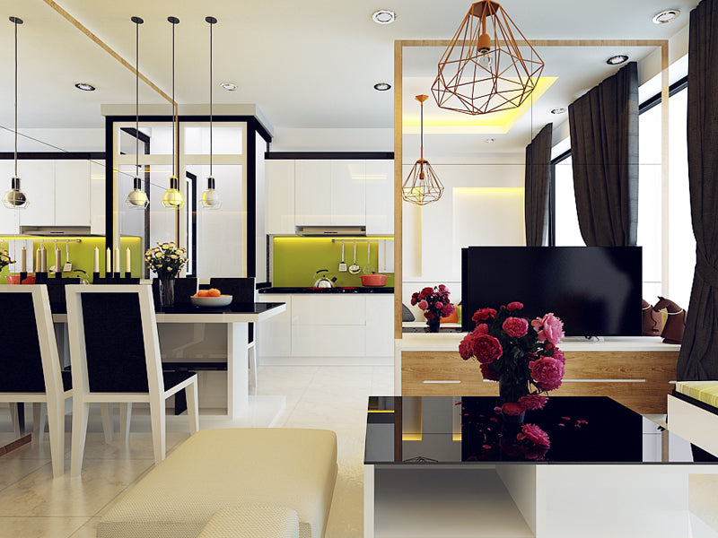 3 kiểu bố trí nội thất trong thiết kế phòng khách và phòng bếp liên thông